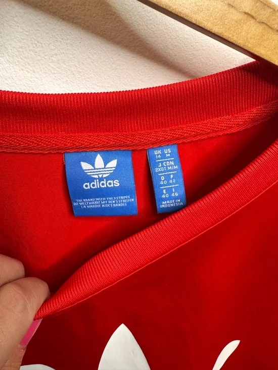 adidas Red Long Sleeve Trefoil Logo Tee - Picture 2 of 4
